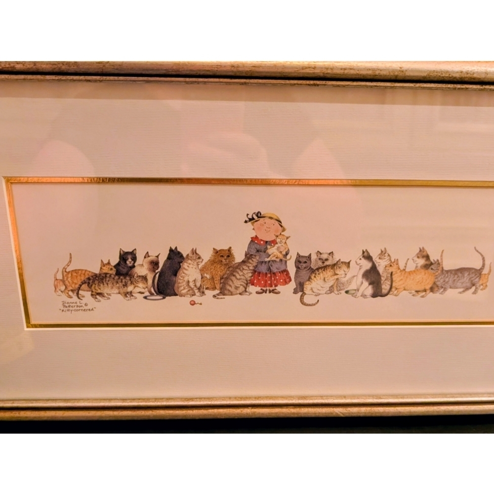 Vintage Cat Art Diane L. Patterson “Kitty-Cornered” Cat Print Framed
